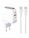 Încărcătorul de rețea LDNIO A2522C USB-A, USB-C 30W + cablu USB-C/USB-C