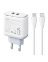 Încărcător de rețea LDNIO A2528C 2xUSB-A-C 35W + cablu USB-C/Lightning