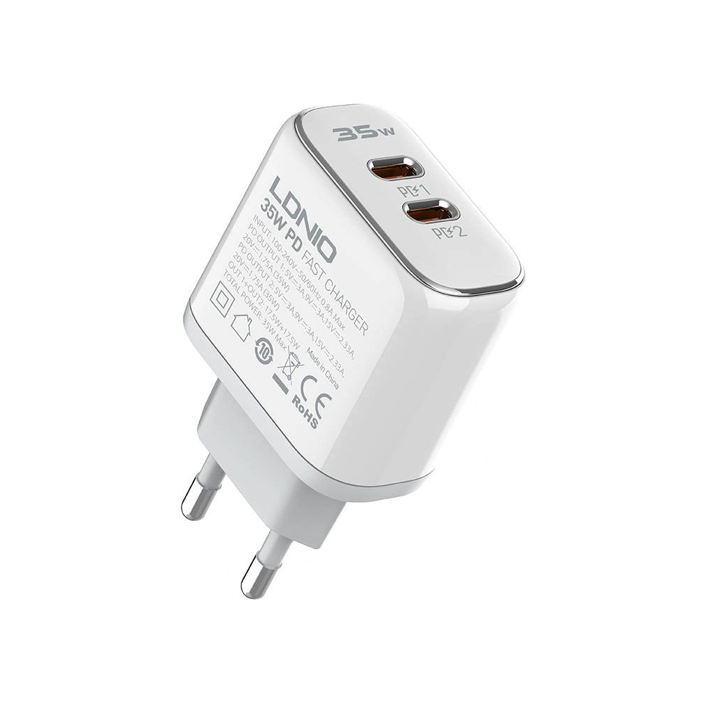 Ładowarka sieciowa LDNIO A2528C 2xUSB-A-C 35W + kabel USB-C/Lightning
