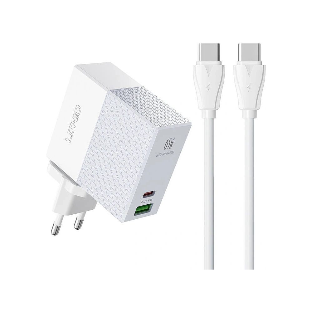 Ładowarka sieciowa LDNIO A2620C USB-A, USB-C 65W + kabel USB-C/USB-C