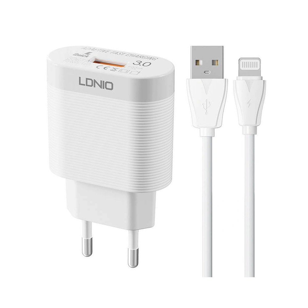 Ładowarka sieciowa LDNIO A303Q USB-A 18W + kabel Lightning