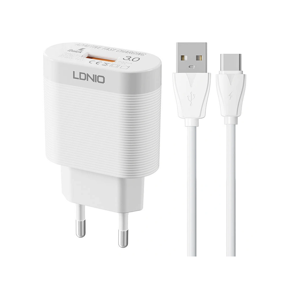 Ładowarka sieciowa LDNIO A303Q USB-A 18W + kabel USB-C