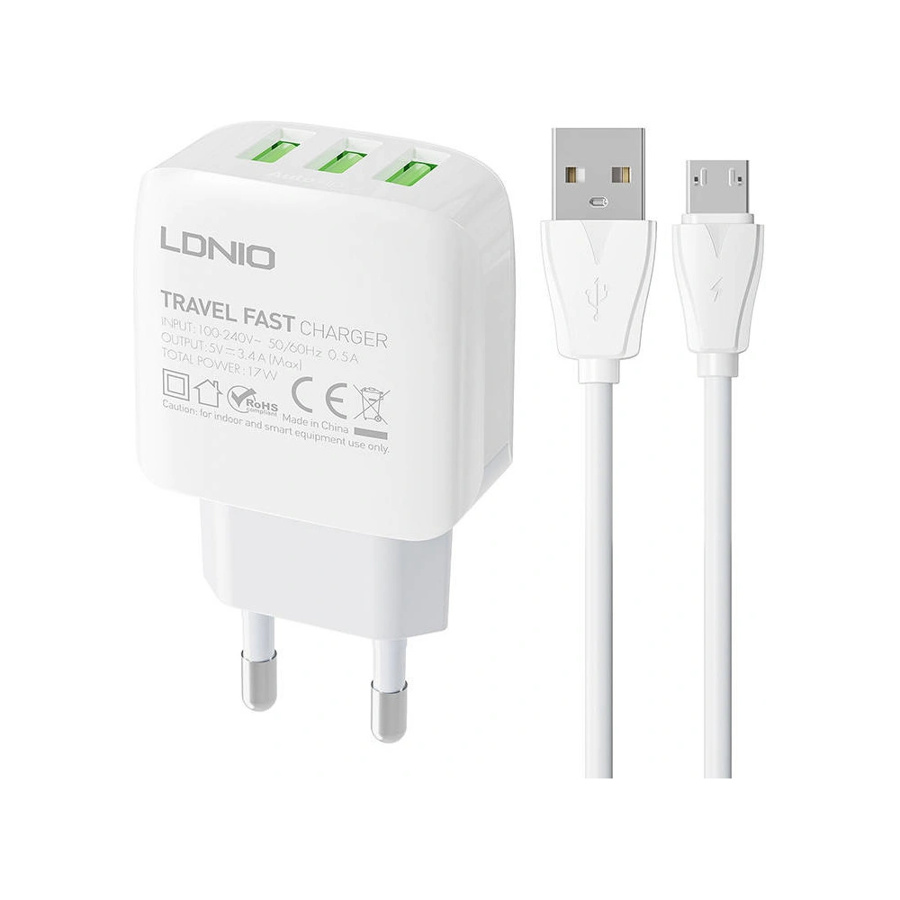 Ładowarka sieciowa LDNIO A3312 3xUSB-A + kabel microUSB