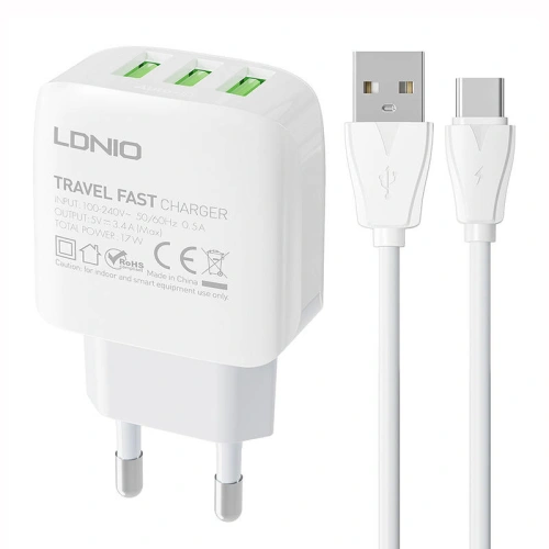 Kup Încărcător de rețea LDNIO A3312 3USB + cablu USB-C - LDN179 - {ean13} - Sklep Home Screen