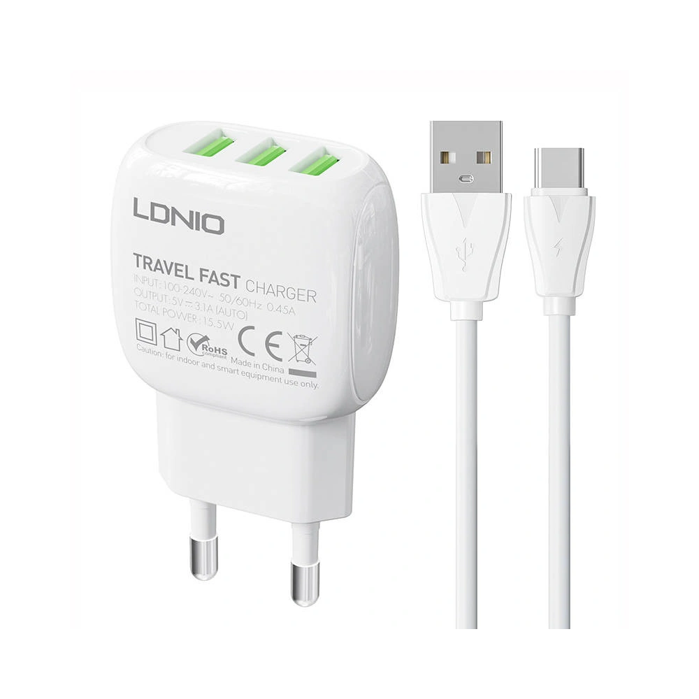 Ładowarka sieciowa LDNIO A3315 3USB + kabel USB-C