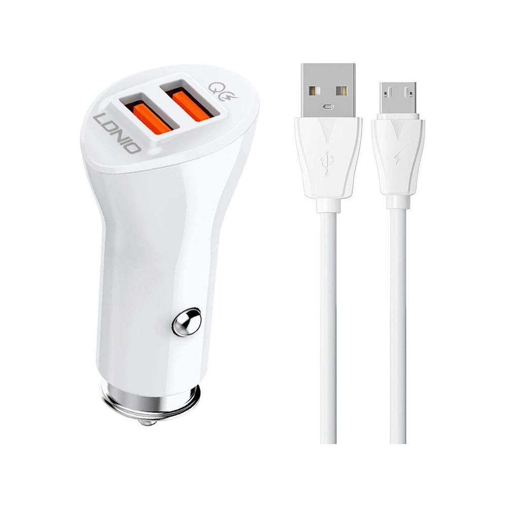 Ładowarka samochodowa LDNIO C511Q 2xUSB-A + kabel microUSB