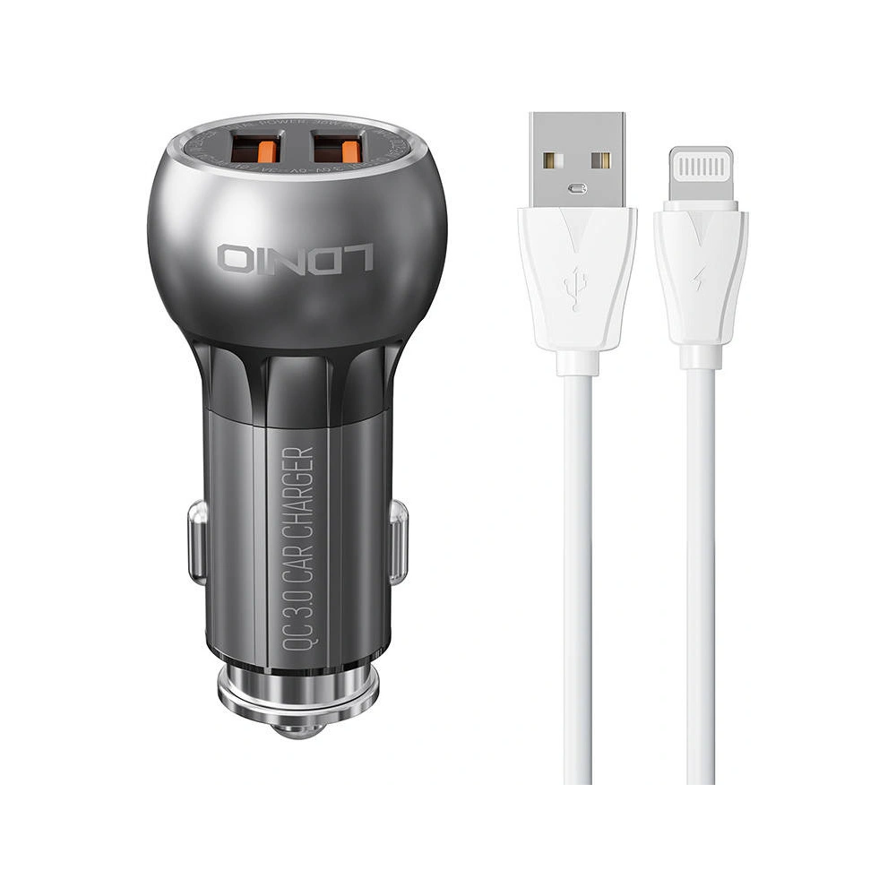 Ładowarka samochodowa LDNIO C503Q 2xUSB-A + kabel Lightning