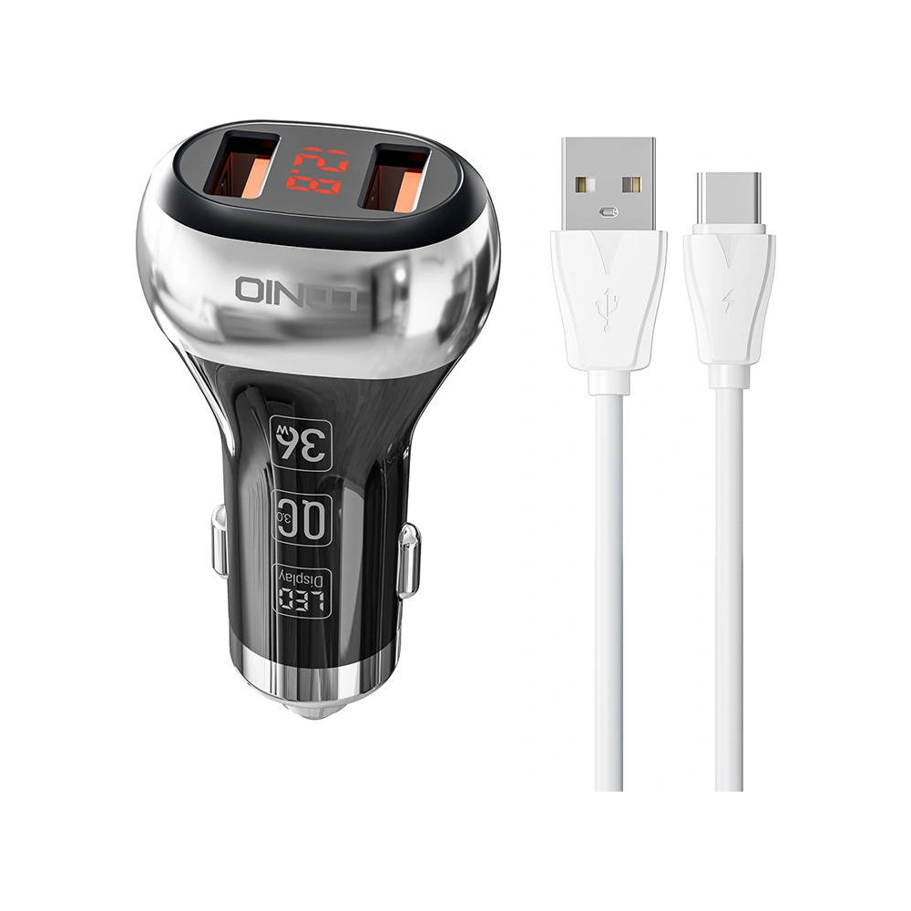 Ładowarka samochodowa LDNIO C2 2xUSB-A + kabel USB-C