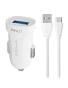 Autós töltő LDNIO DL-C17, 1x USB, 12W + USB-C kábel (fehér)