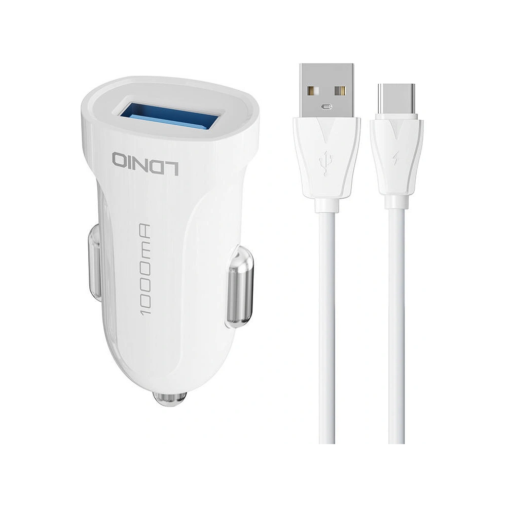Ładowarka samochodowa LDNIO DL-C17, 1x USB, 12W + kabel USB-C (biała)