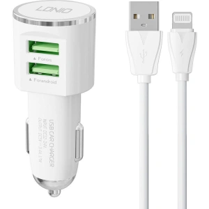 Kup Ładowarka samochodowa LDNIO DL-C29, 2x USB, 3.4A + kabel Lightning (biała) - LDN301 - {ean13} - Sklep Home Screen