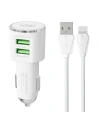 Autós töltő LDNIO DL-C29, 2x USB, 3.4A + Lightning kábel (fehér)