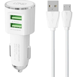 Kup Ładowarka samochodowa LDNIO DL-C29, 2x USB, 3.4A + kabel microUSB (biała) - LDN302 - {ean13} - Sklep Home Screen