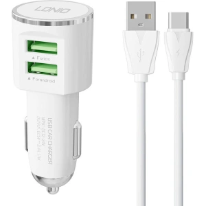 Kup Ładowarka samochodowa LDNIO DL-C29, 2x USB, 3.4A + kabel USB-C (biała) - LDN303 - {ean13} - Sklep Home Screen