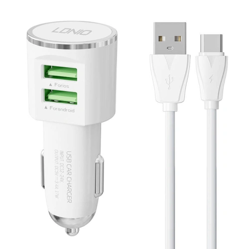 Kup Autós töltő LDNIO DL-C29, 2x USB, 3.4A + USB-C kábel (fehér) - LDN303 - {ean13} - Sklep Home Screen