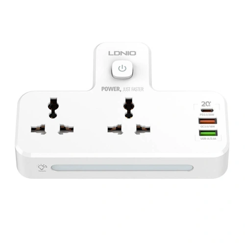 Buy LDNIO SC2311 Power Strip 2x AC, 2USB, USB-C, 2500W with night lamp (white) - LDN318 - {ean13} - Home Screen Store Europe