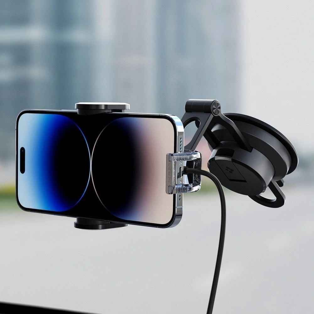 Uchwyt samochodowy z ładowarką bezprzewodową Spigen UTS35W OneTap Universal Windshield & Dashboard Car Mount Wireless Charger Black
