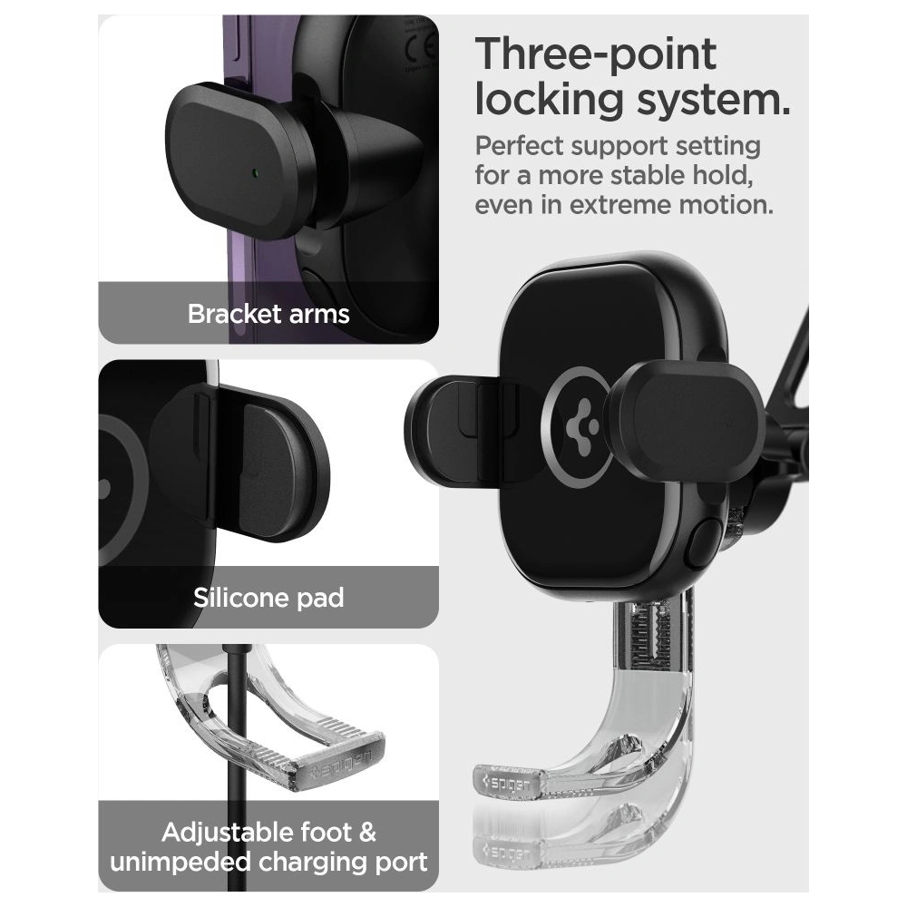 Uchwyt samochodowy z ładowarką bezprzewodową Spigen UTS35W OneTap Universal Windshield & Dashboard Car Mount Wireless Charger Black