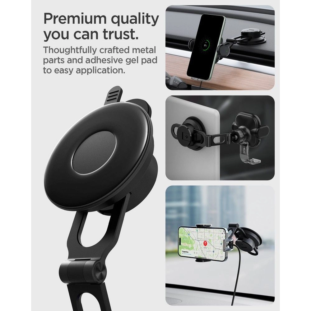 Uchwyt samochodowy z ładowarką bezprzewodową Spigen UTS35W OneTap Universal Windshield & Dashboard Car Mount Wireless Charger Black