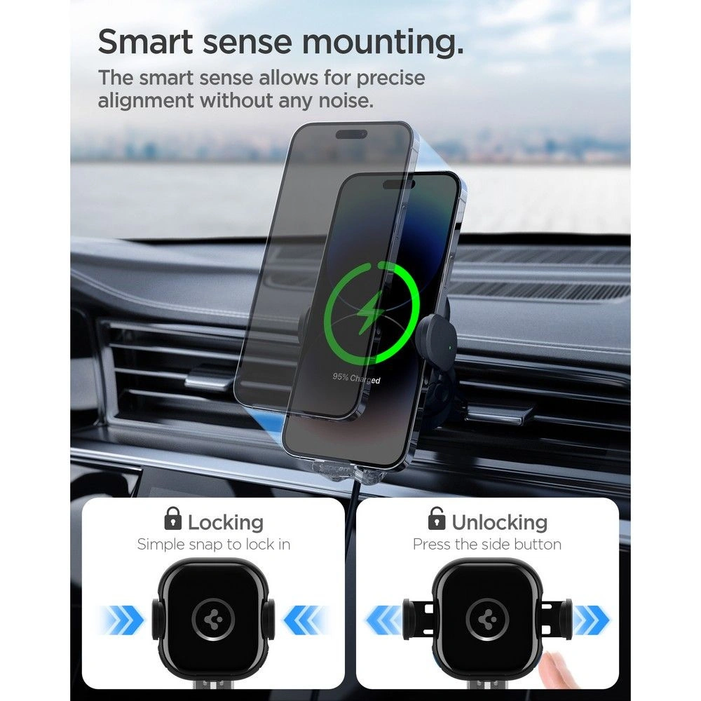 Uchwyt samochodowy z ładowarką bezprzewodową Spigen UTS12W OneTap Universal Vent Car Mount Wireless Charger Black