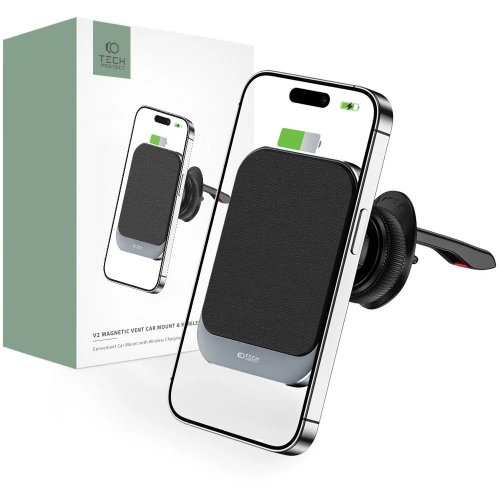 Kup Autós tartó vezeték nélküli töltővel Tech-Protect MM15W-V2 Magnetic MagSafe szellőzőnyílás autós tartó vezeték nélküli töltő 15W fekete - THP1915 - {ean13} - Sklep Home Screen