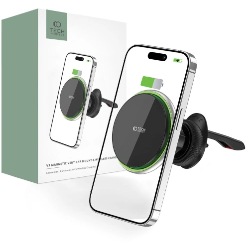 Kup Autós tartó vezeték nélküli töltővel Tech-Protect MM15W-V3 Magnetic MagSafe szellőzőautós tartó vezeték nélküli töltő 15W fekete - THP1916 - {ean13} - Sklep Home Screen