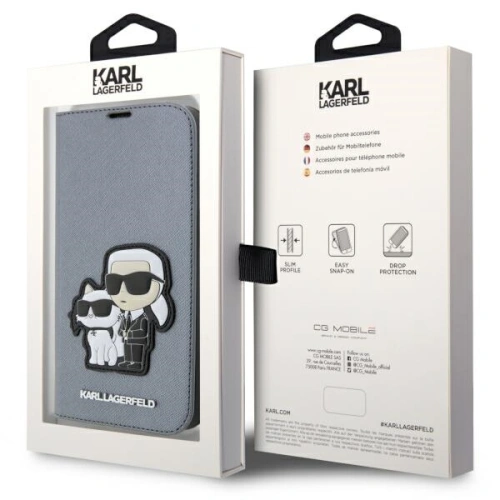 Kup Etui Karl Lagerfeld KLBKP14LSANKCPG Apple iPhone 14 Pro husa argintie/silver Saffiano Karl & Choupette - KLD1529 - {ean13} - Sklep Home Screen