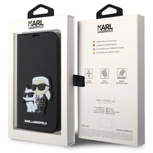 Kup Etui Karl Lagerfeld KLBKP14LSANKCPK Apple iPhone 14 Pro bookcase negru/black Saffiano Karl & Choupette - KLD1530 - {ean13} - Sklep Home Screen