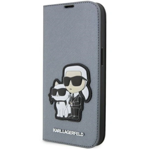 Kup Etui Karl Lagerfeld KLBKP14XSANKCPG Apple iPhone 14 Pro Max knížkový obal stříbrný/silver Saffiano Karl & Choupette - KLD1536 - {ean13} - Sklep Home Screen