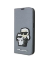 Etui Karl Lagerfeld KLBKP14XSANKCPG Apple iPhone 14 Pro Max knížkový obal stříbrný/silver Saffiano Karl & Choupette