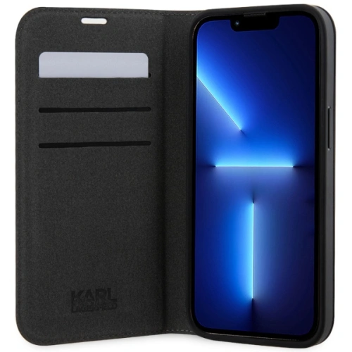 Kup Etui Karl Lagerfeld KLBKP14XSANKCPG Apple iPhone 14 Pro Max bookcase srebrny/silver Saffiano Karl & Choupette - KLD1536 - {ean13} - Sklep Home Screen