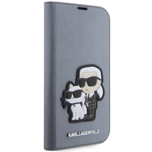 Kup Etui Karl Lagerfeld KLBKP14XSANKCPG Apple iPhone 14 Pro Max knížkový obal stříbrný/silver Saffiano Karl & Choupette - KLD1536 - {ean13} - Sklep Home Screen