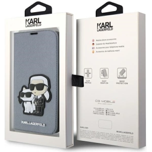Kup Etui Karl Lagerfeld KLBKP14XSANKCPG Apple iPhone 14 Pro Max knížkový obal stříbrný/silver Saffiano Karl & Choupette - KLD1536 - {ean13} - Sklep Home Screen