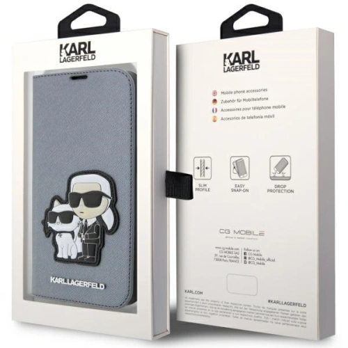 Kup Etui Karl Lagerfeld KLBKP14XSANKCPG Apple iPhone 14 Pro Max bookcase srebrny/silver Saffiano Karl & Choupette - KLD1536 - {ean13} - Sklep Home Screen