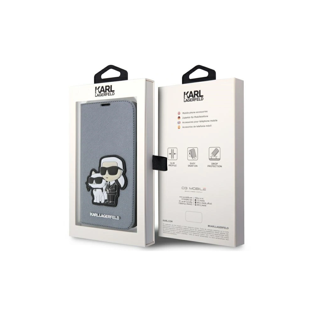 Etui Karl Lagerfeld KLBKP14XSANKCPG Apple iPhone 14 Pro Max bookcase srebrny/silver Saffiano Karl & Choupette