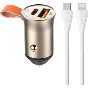 Kup Ładowarka samochodowa LDNIO C509Q, USB + USB-C, 30W + kabel USB-C/Lightning (złota) - LDN358 - {ean13} - Sklep Home Screen