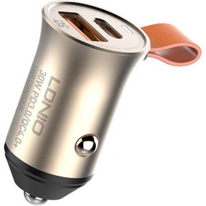 Kup Ładowarka samochodowa LDNIO C509Q, USB + USB-C, 30W + kabel USB-C/Lightning (złota) - LDN358 - {ean13} - Sklep Home Screen