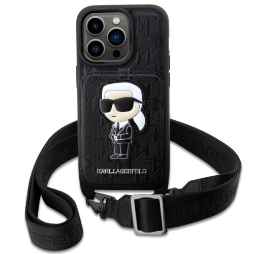 Kup Etui Karl Lagerfeld KLHCP14LCSAKHPKK Apple iPhone 14 Pro kemény tok fekete Crossbody Saffiano Monogram Ikonik - KLD1542 - {ean13} - Sklep Home Screen