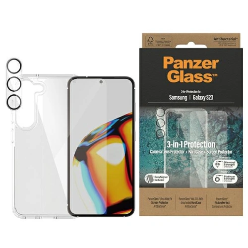 Kup Set PanzerGlass Bundle 3in1 Samsung Galaxy S23 Hardcase + Protecție ecran + Obiectiv cameră 0433+7315 - PZG24 - {ean13} - Sklep Home Screen