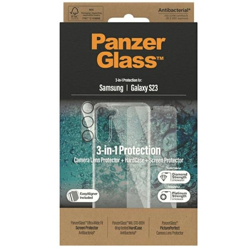Kup Zestaw PanzerGlass Bundle 3in1 Samsung Galaxy S23 Hardcase + Képernyővédő + Kamera Objektív 0433+7315 - PZG24 - {ean13} - Sklep Home Screen