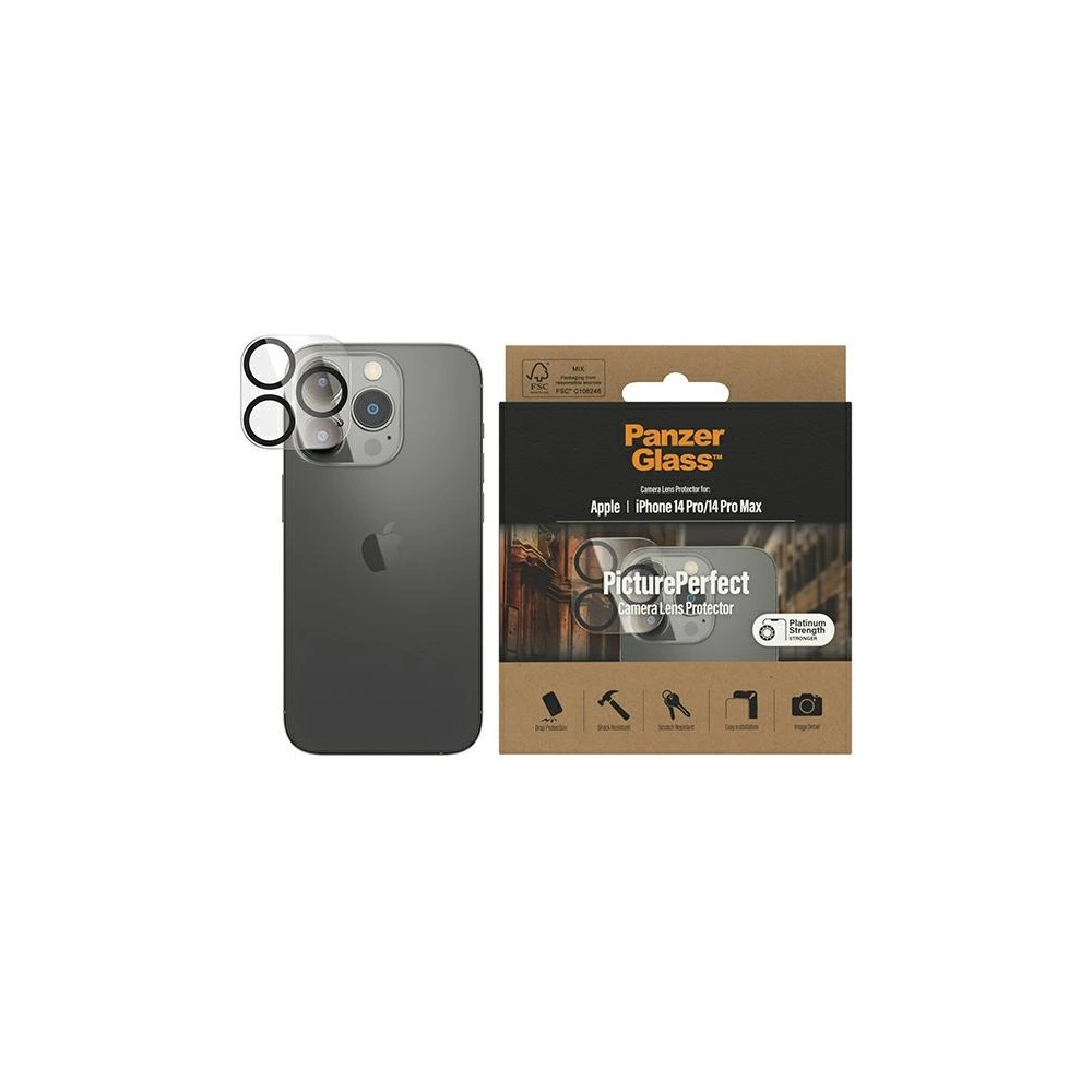 Szkło hartowane na obiektyw aparatu PanzerGlass Camera Protector Apple iPhone 14 Pro/14 Pro Max Platinium Strength 0400