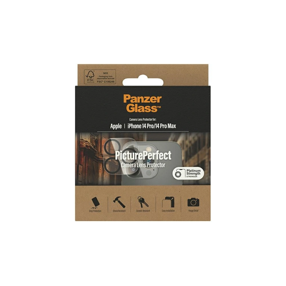 Szkło hartowane na obiektyw aparatu PanzerGlass Camera Protector Apple iPhone 14 Pro/14 Pro Max Platinium Strength 0400