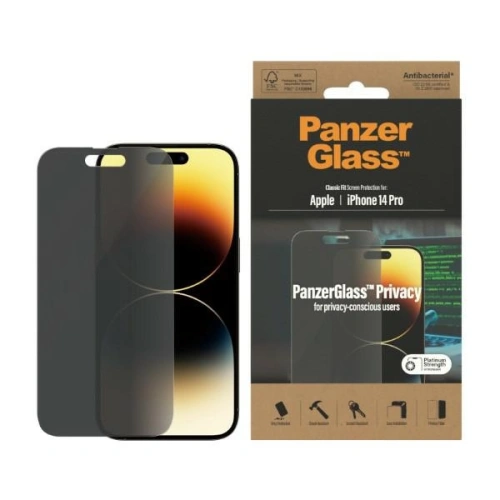 Kup Sticlă călită PanzerGlass Classic Fit Apple iPhone 14 Pro Protecție ecran Privacy Antibacteriană P2768 - PZG33 - {ean13} - Sklep Home Screen