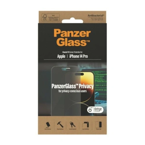 Kup PanzerGlass Apple Gehärtetes Glas Classic Fit iPhone 14 Pro Privatsphäre Bildschirm Schutz Antibakteriell P2768 - PZG33 - {ean13} - Sklep Home Screen