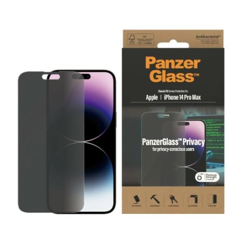 Kup Tvrzené sklo PanzerGlass Classic Fit Apple iPhone 14 Pro Max Ochrana soukromí Antibakteriální P2770 - PZG35 - {ean13} - Sklep Home Screen