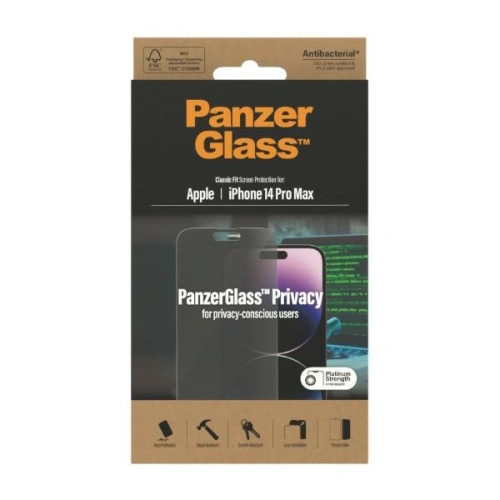 Kup Tvrzené sklo PanzerGlass Classic Fit Apple iPhone 14 Pro Max Ochrana soukromí Antibakteriální P2770 - PZG35 - {ean13} - Sklep Home Screen