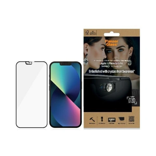 Kup Edzett üveg PanzerGlass E2E Mikrotörés Apple iPhone 16e / 14 / 13 / 13 Pro CamSlider Swarovsky Case Friendly Antibakteriális fekete/black 2751 - PZG157 - {ean13} - Sklep Home Screen