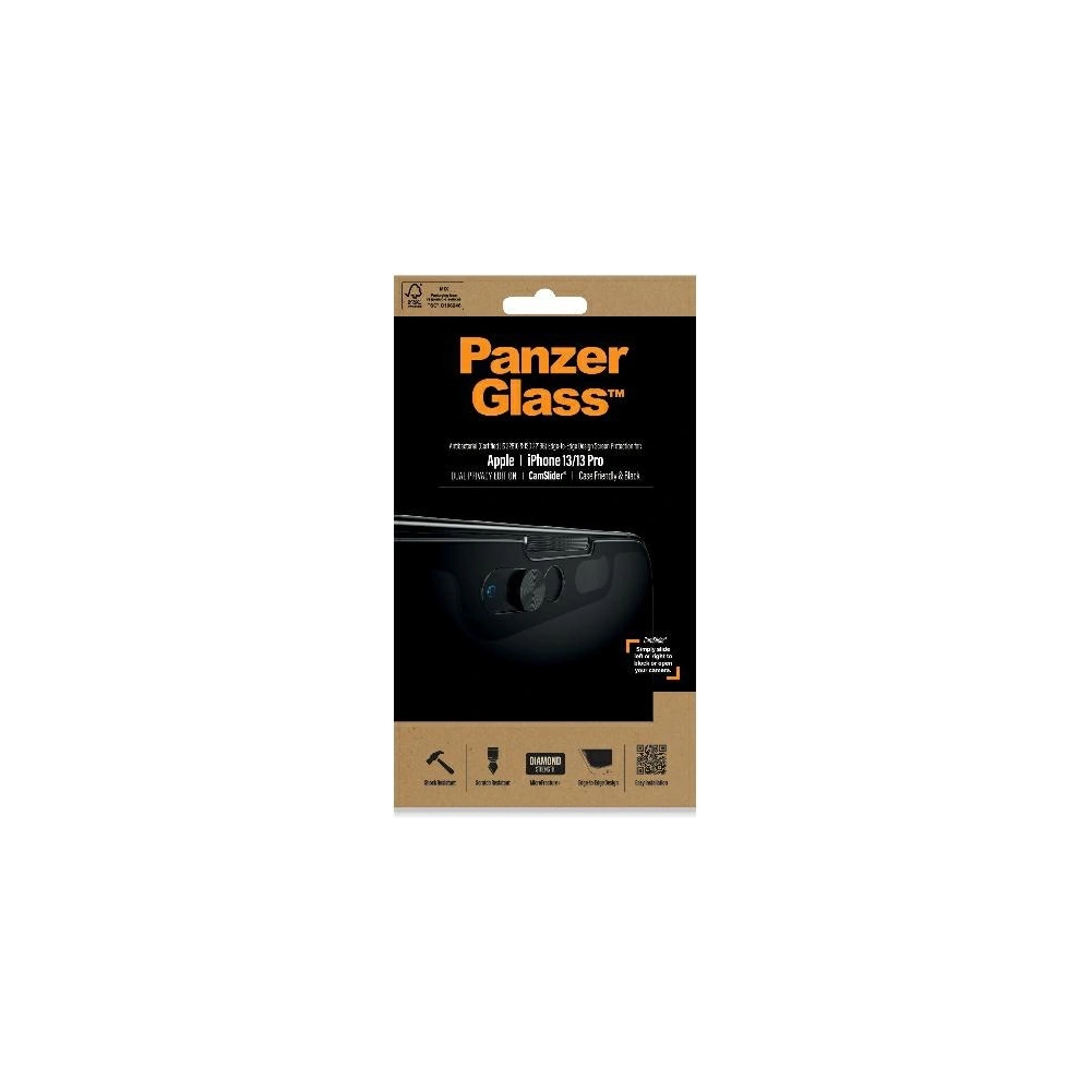Szkło hartowane PanzerGlass E2E Microfracture Apple iPhone 16e / 14 / 13 / 13 Pro Case Friendly CamSlider Privacy Antibacterial czarny/black P2748