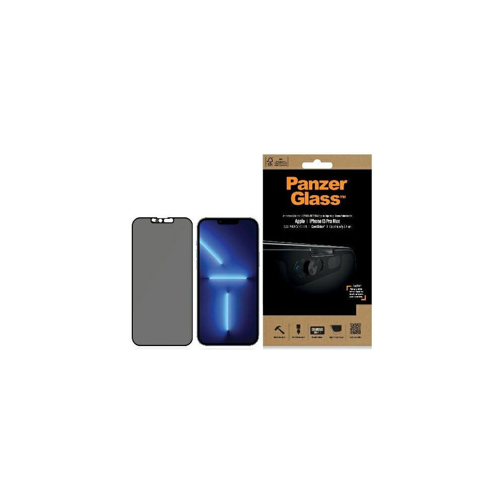 Szkło hartowane PanzerGlass E2E Microfracture Apple iPhone 13 Pro Max Case Friendly CamSlider Privacy Antibacterial czarny/black P2749