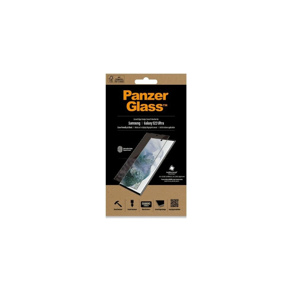Szkło hartowane PanzerGlass E2E Microfracture Samsung Galaxy S22 Ultra Case Friendly AntiBacterial czarny/black 7295